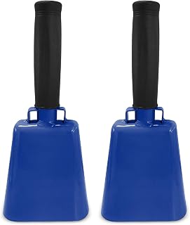 2 Pack 7 Inch Steel Cowbells with Handle, Loud Noise Makers for Football, Sports, Parties, Competitions, School Spirit & Safety, Large Hand Bell for Cheering & Percussion Instrument