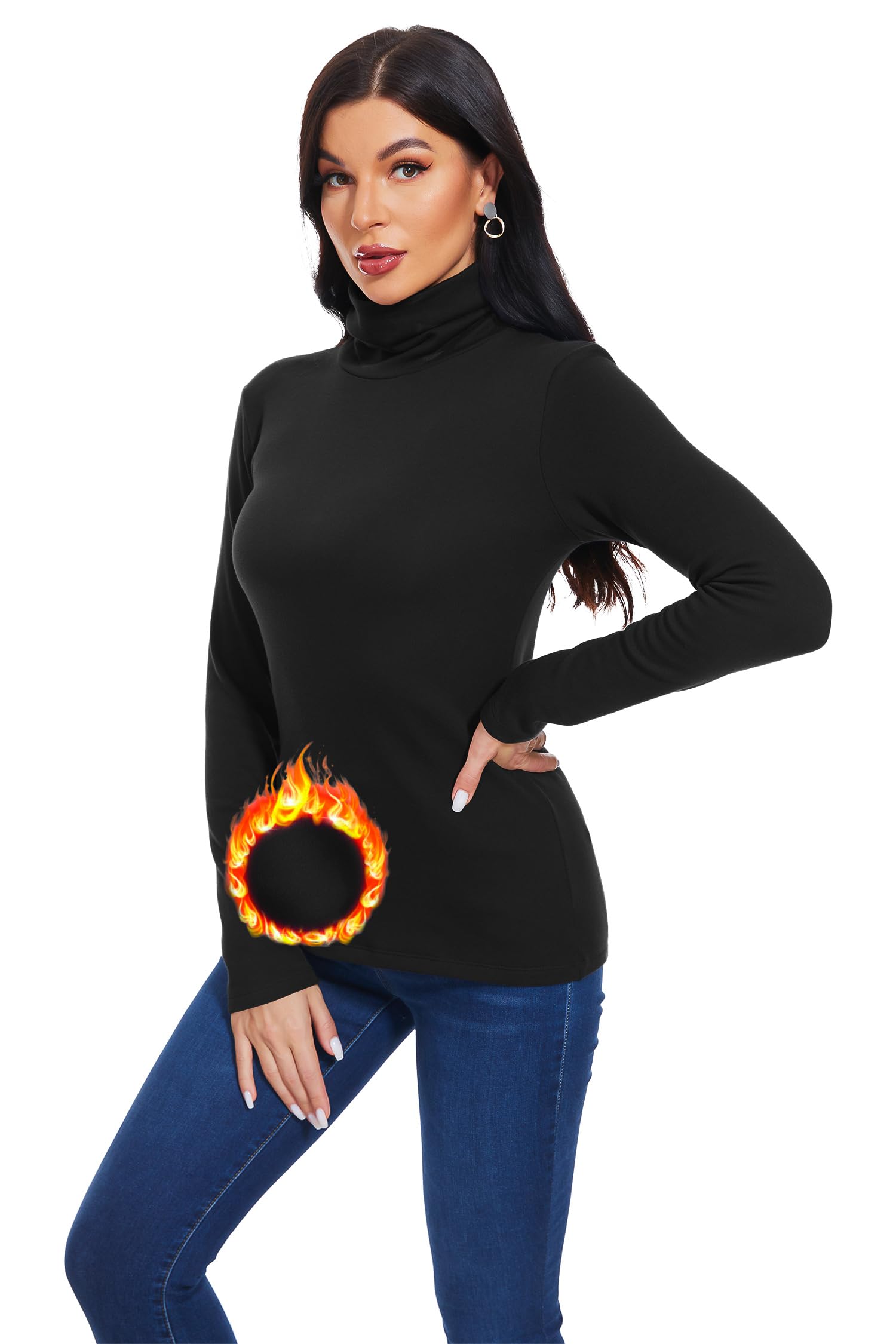 TAIPOVE Thermal Fleece Lined Turtle Neck Tops for Women Cotton Underwear