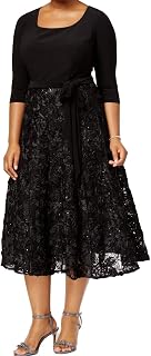 Alex Evenings Women's Tea Length A-line Rosette Dress