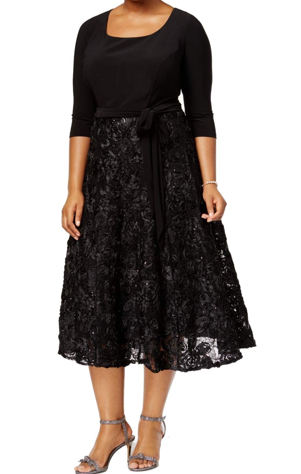 Alex Evenings Women's Tea Length A-line Rosette Dress