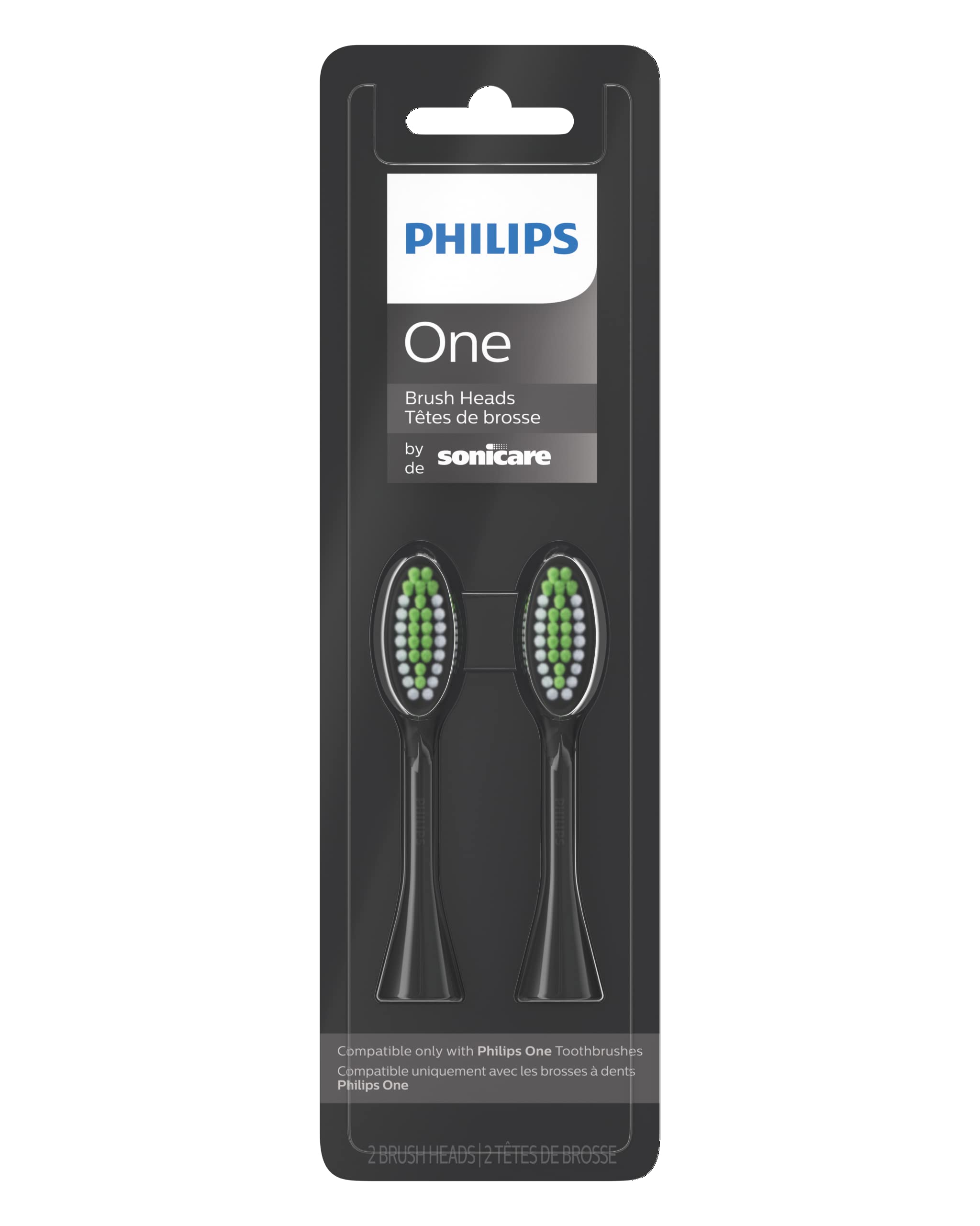 Philips Sonicare One Genuine Replacement Brush Heads, 2-Pack, Black | Black, 6 M
