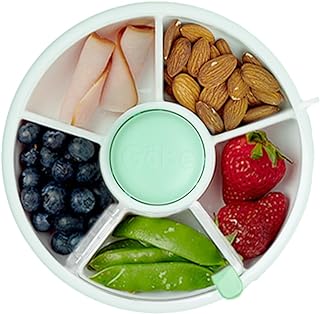 GoBe Kids Small Snack Spinner Flip Bundle with Hand Strap and Sticker Sheet - Reusable Snack Container with 5 Compartment Dispenser and Lid | BPA/PVC Free | Dishwasher Safe | No Spill- Mint Green