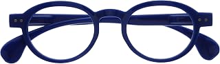 OPULIZE OCA Reading Glasses - Modern Retro Round Frame - Shiny Blue - Mens Womens - Spring Hinges - R54-3 - +2.50