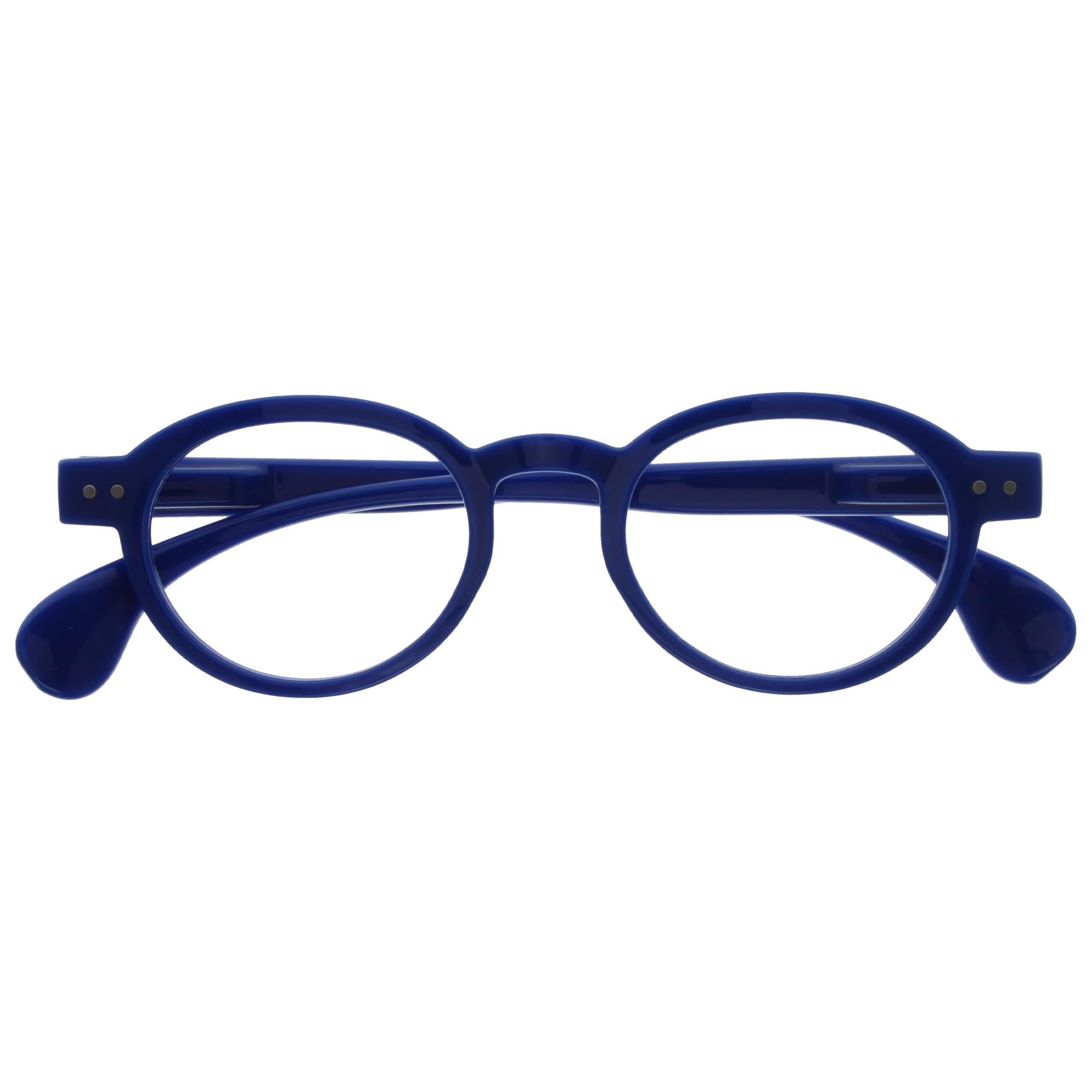 OPULIZE OCA Reading Glasses - Modern Retro Round Frame - Shiny Blue - Mens Women