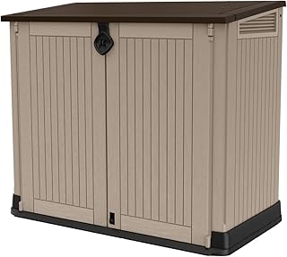 Keter Store-It-Out Midi Outdoor Resin Storage Shed | Weather-Resistant, Outdoor Horizontal Storage Cabinet for Trash Cans, Lockable, Easy-Lift Lid, 30 Cu. Ft. Capacity, Beige