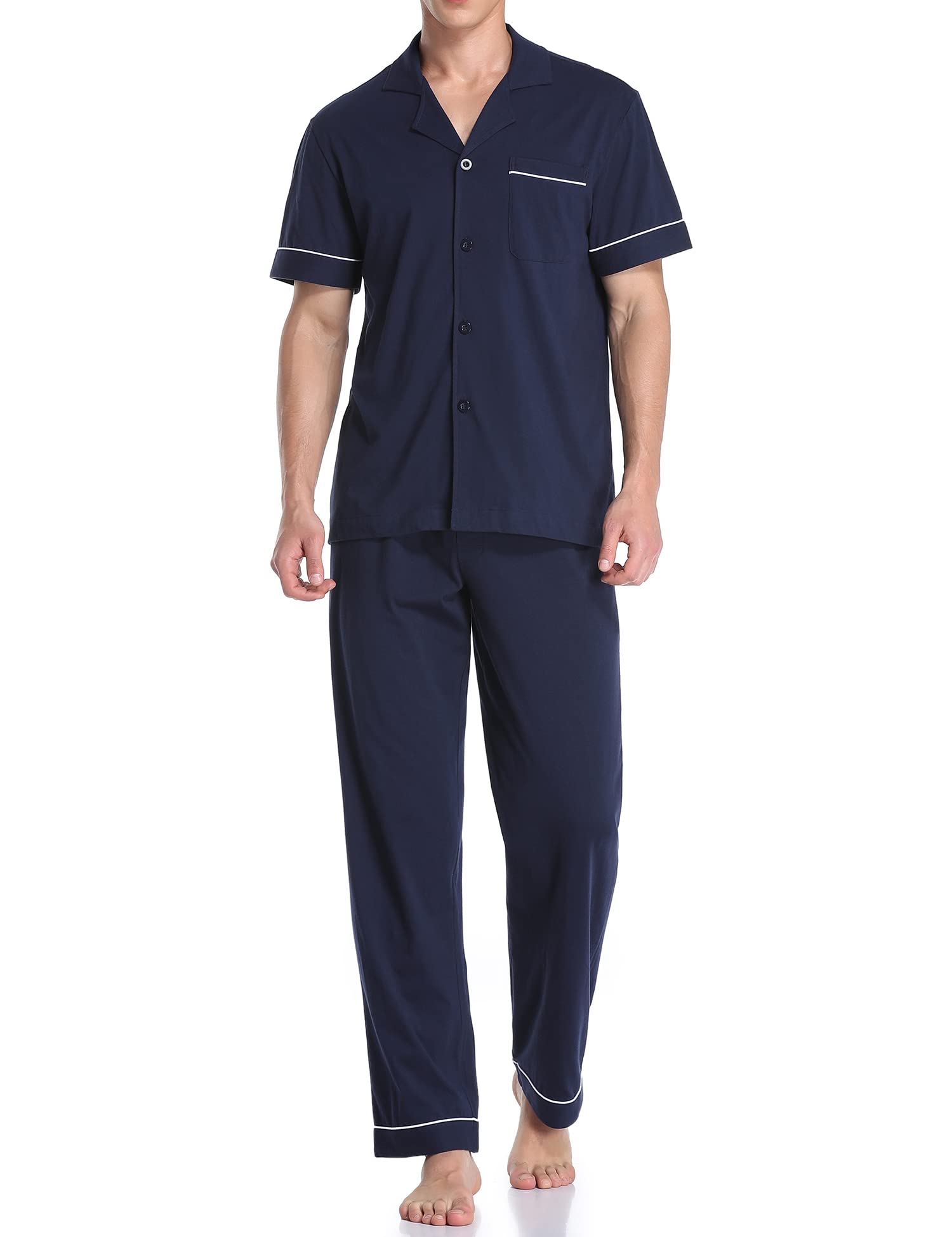 COLORFULLEAF Men's 100% Cotton Pajamas Set Button Down Sleepwear Short Sleeve an