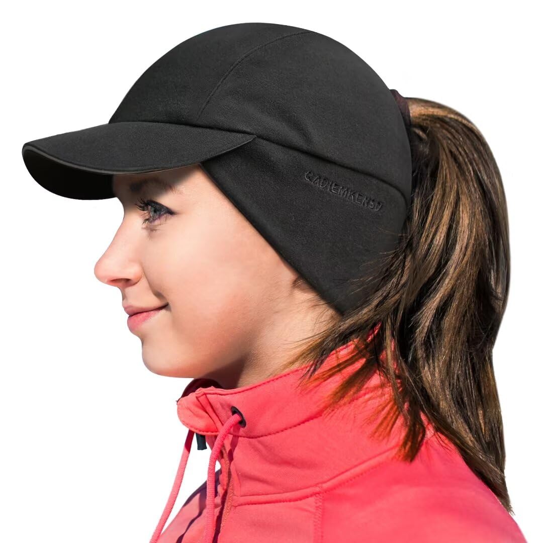 GADIEMKENSD Women's Winter Ponytail Hat Reflective Fleece Running Hat with Drop 