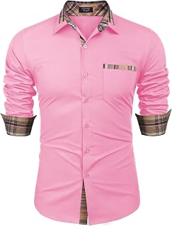 COOFANDY Men's Casual Long Sleeve Plaid Collar Cotton Regular Fit Button Down Dress Shirt