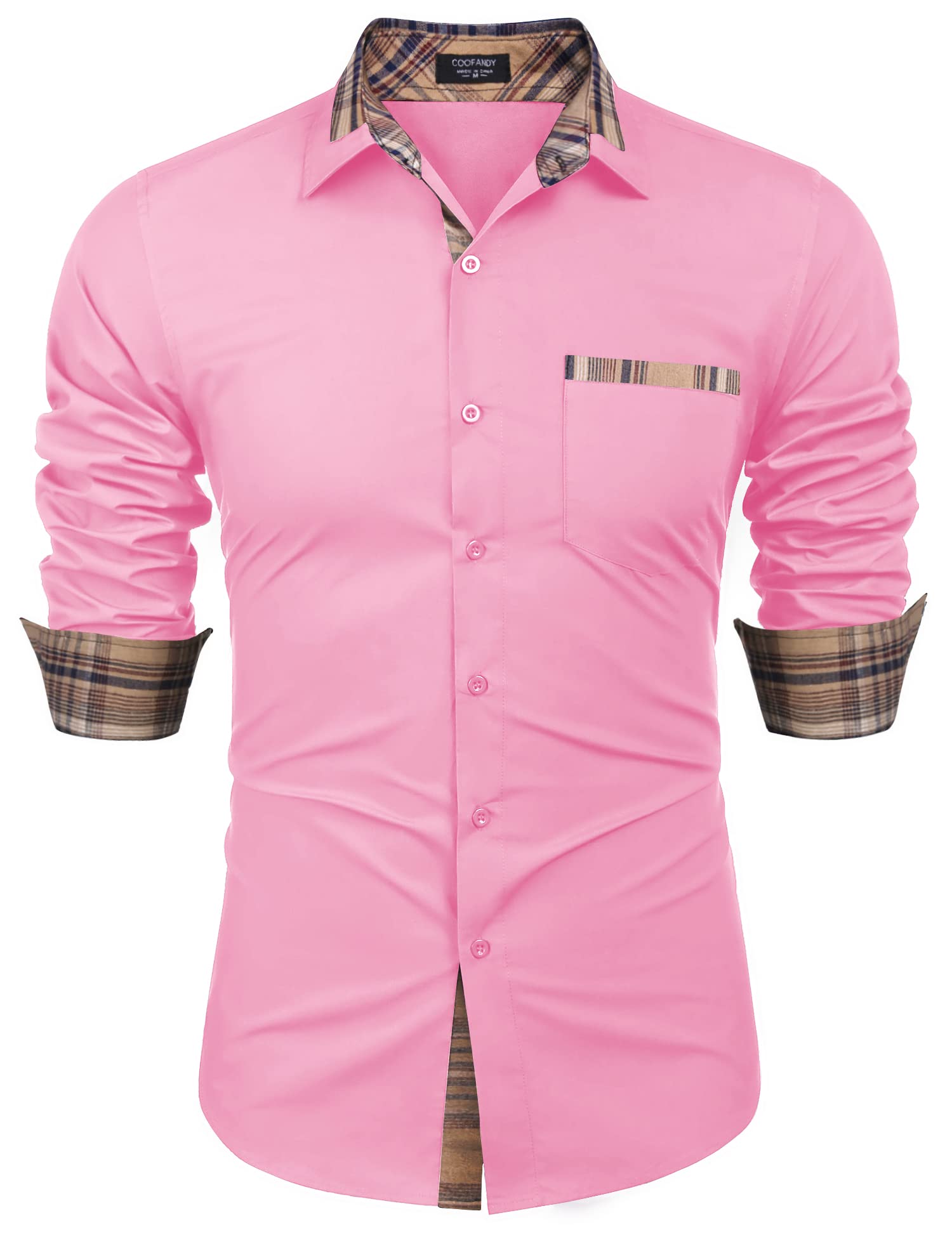 COOFANDY Men's Casual Long Sleeve Plaid Collar Cotton Regular Fit Button Down Dr
