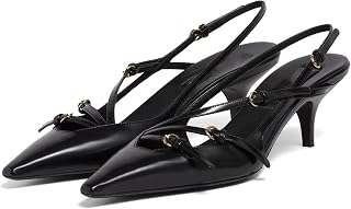 YIYA Cherry Red Slingback Kitten Heels for Women with Buckle Strap Closed Pointed Toe Stiletto Low Heels Backless Slip On Sandals