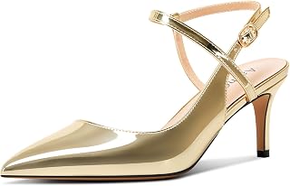 Aachcol D'Orsay Women's 2.5" Pointed Toe Ankle Strap Mid Stiletto Heel Pumps