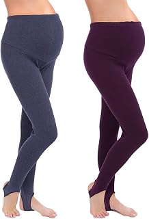 FUTURO FASHION 2 Pack Warm Full Length Cotton Maternity Leggings with Fleece Lining for Winter Autumn Maternity Pants