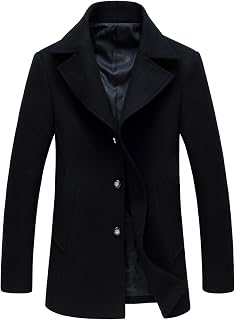 chouyatou Men's Classic Notched Collar Double Breasted Wool Blend Pea Coat