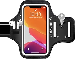 JEMACHE Running Armband for iPhone 18 17 16 15 14 13 12 Pro (Dark Black) | Water Resistant & Breathable Material, Workouts﻿ Arm Band with Earphone Holder