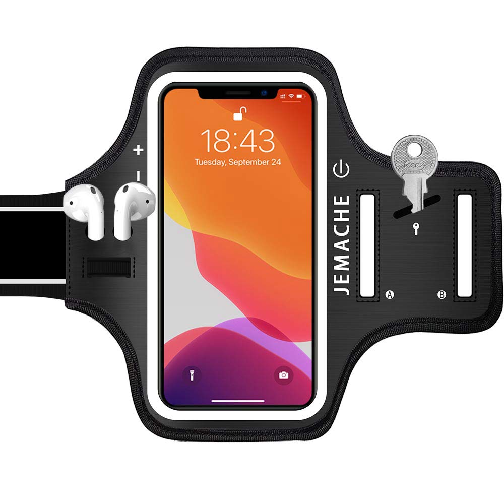 JEMACHE Running Armband for iPhone 18 17 16 15 14 13 12 Pro (Dark Black) | Water