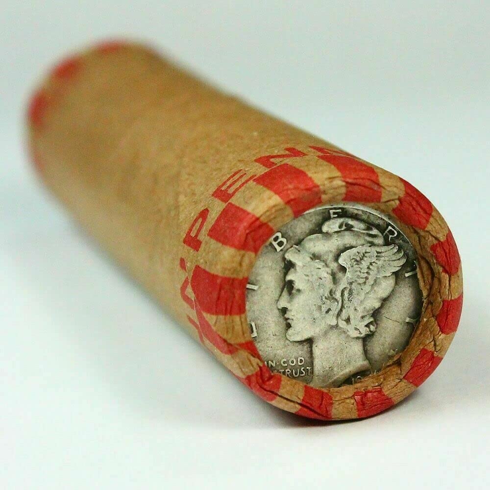 Unsearched Wheat Penny Roll w/Silver Mercury Dime End Old Us Coin Shotgun Lot Mi