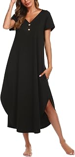 Ekouaer Long Nightgowns For Women Short Sleeve Midi Nightgown With Pockets