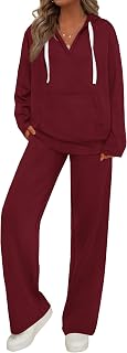 PRETTYGARDEN Tuta da donna in 2 pezzi tuta autunnale oversize scollo a V felpa con cappuccio gamba larga pantaloni della tuta da viaggio set lounge