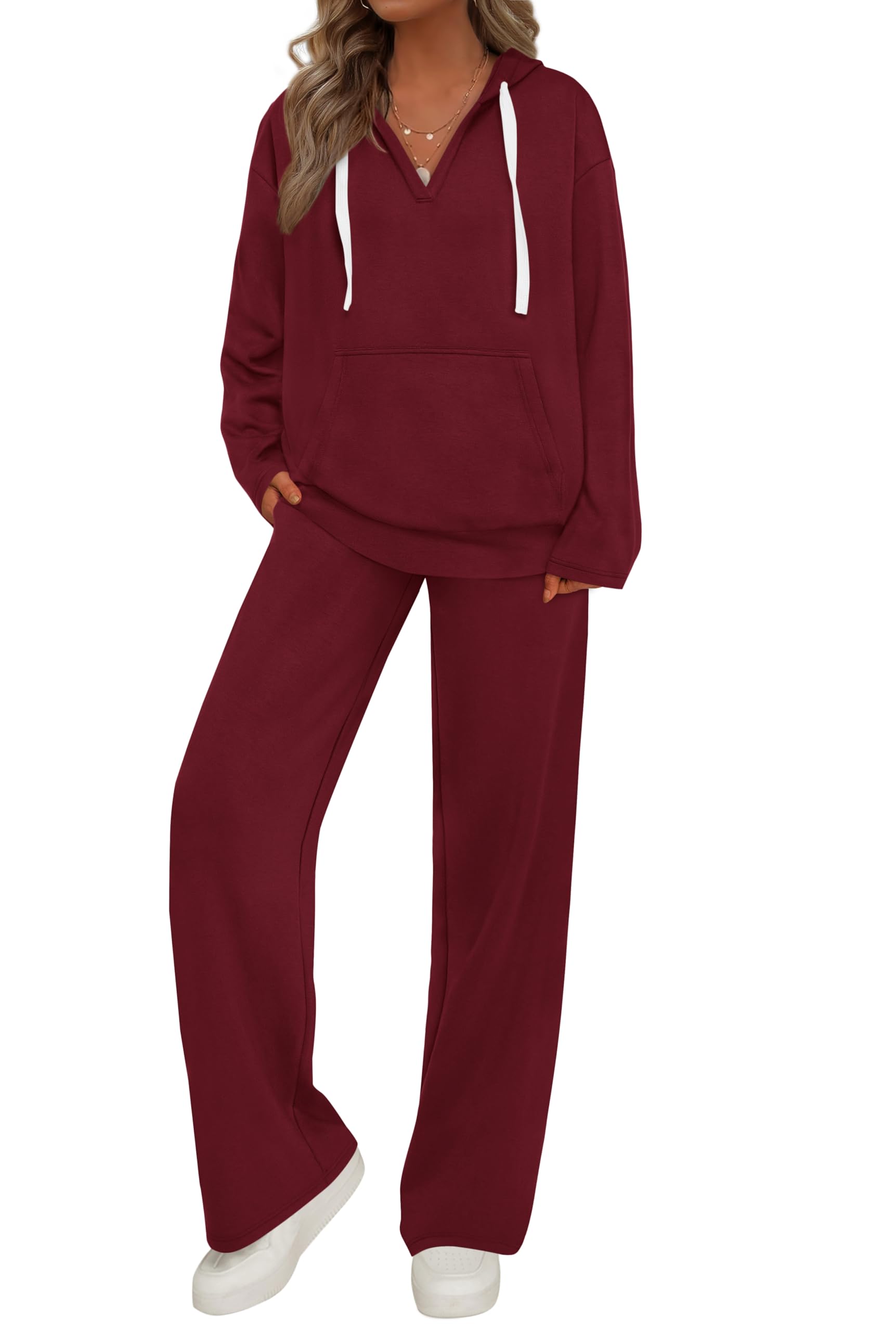 PRETTYGARDEN Tuta da donna in 2 pezzi tuta autunnale oversize scollo a V felpa c