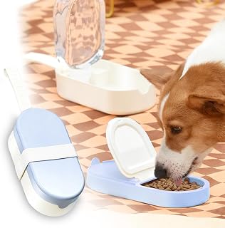 Dog Water Bottle with Food Container, Easy Open Food Container, Puppy Travel Bowl, Portable Pet Dispenser, Lightweight with Handle