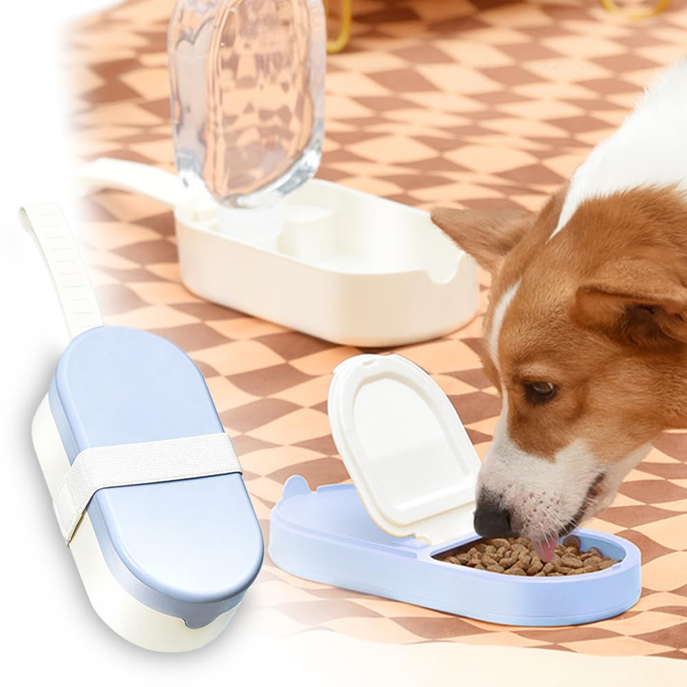 Dog Water Bottle with Food Container, Easy Open Food Container, Puppy Travel Bow