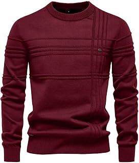 Generisch Men's Winter Pullover Crew Neck Fine Knit Pullover Men's Knitted Jumper Casual Pullover Long Sleeve Sweater Slim Fit Casual Top