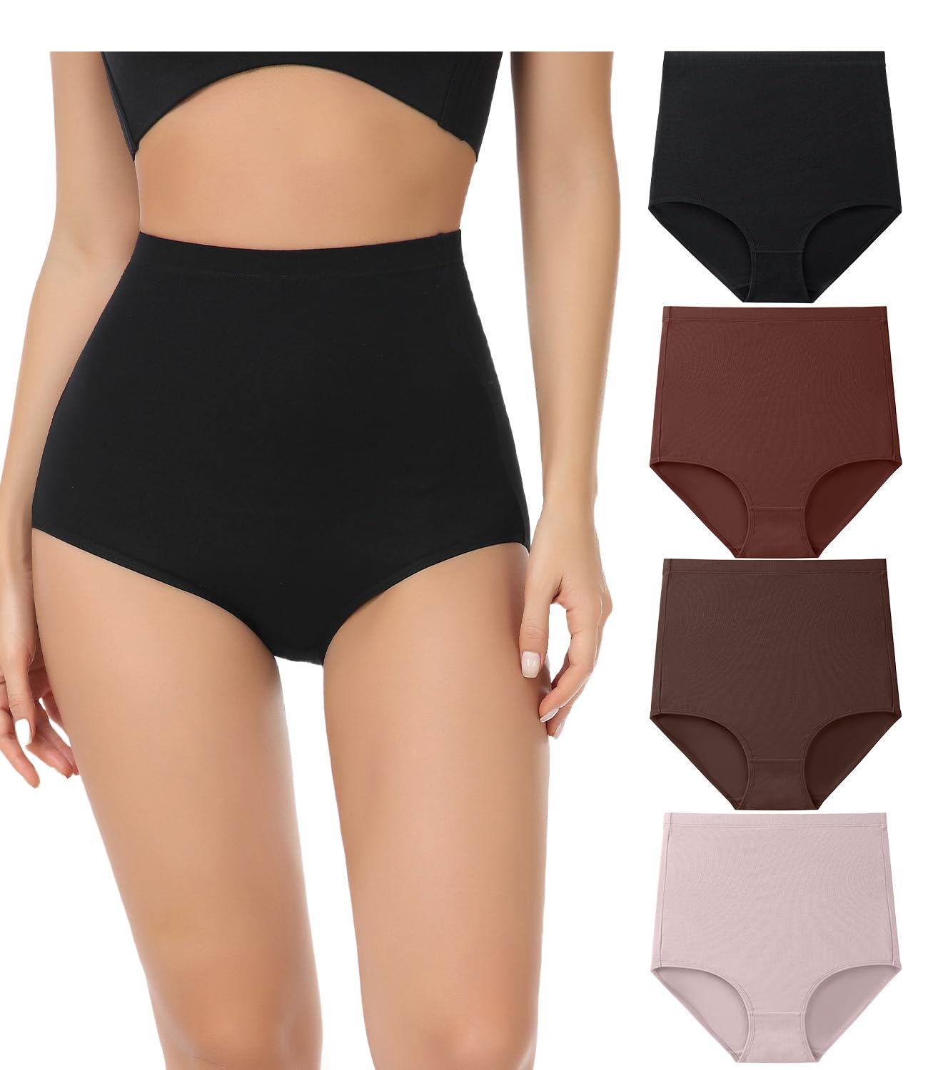 wirarpa Women's Underwear, Cotton, Super High-Waist Briefs, Pack of 4