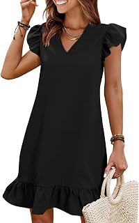 QACOHU Women Summer Summer V Neck Short Sleeve Ruffle Hem Casual Beach Dress