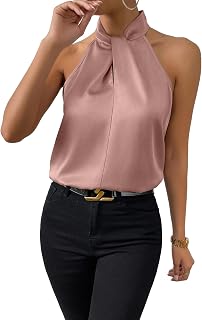 SweatyRocks Womens Elegant Twist Front Halter Sleeveless Satin Blouse