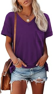 ATHMILE Womens T Shirts Short Sleeve V Neck Summer Tops Basic Tees