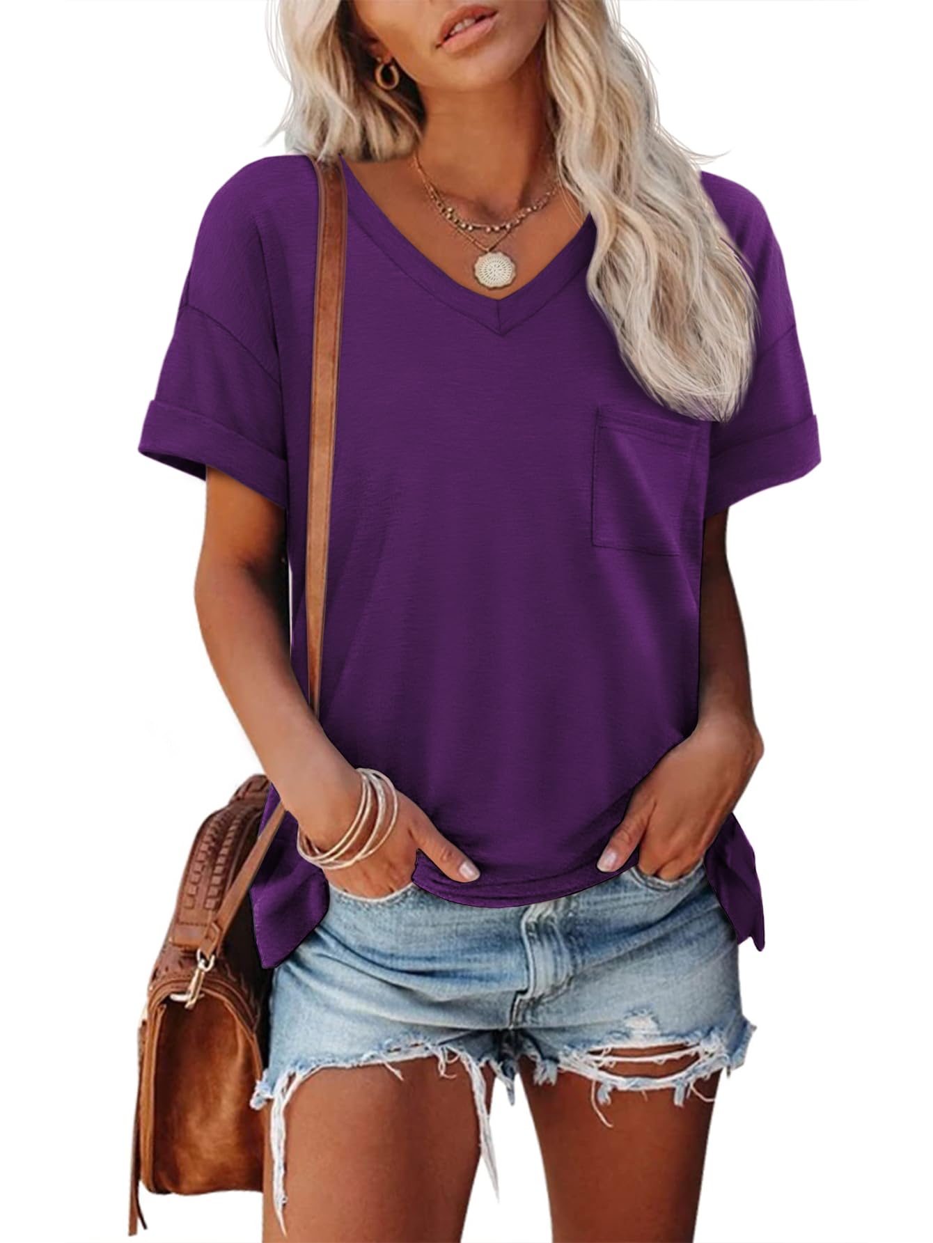 ATHMILE Womens T Shirts Short Sleeve V Neck Summer Tops Basic Tees