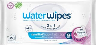 WaterWipes Sensitive+ Body & Intimate Wipes, 3-In-1 Cleans, Cares, Protects, 99.9% Water, Unscented & Hypoallergenic Hygiene Wet Wipes, Adult Care, 90 Wipes (3 Packs)