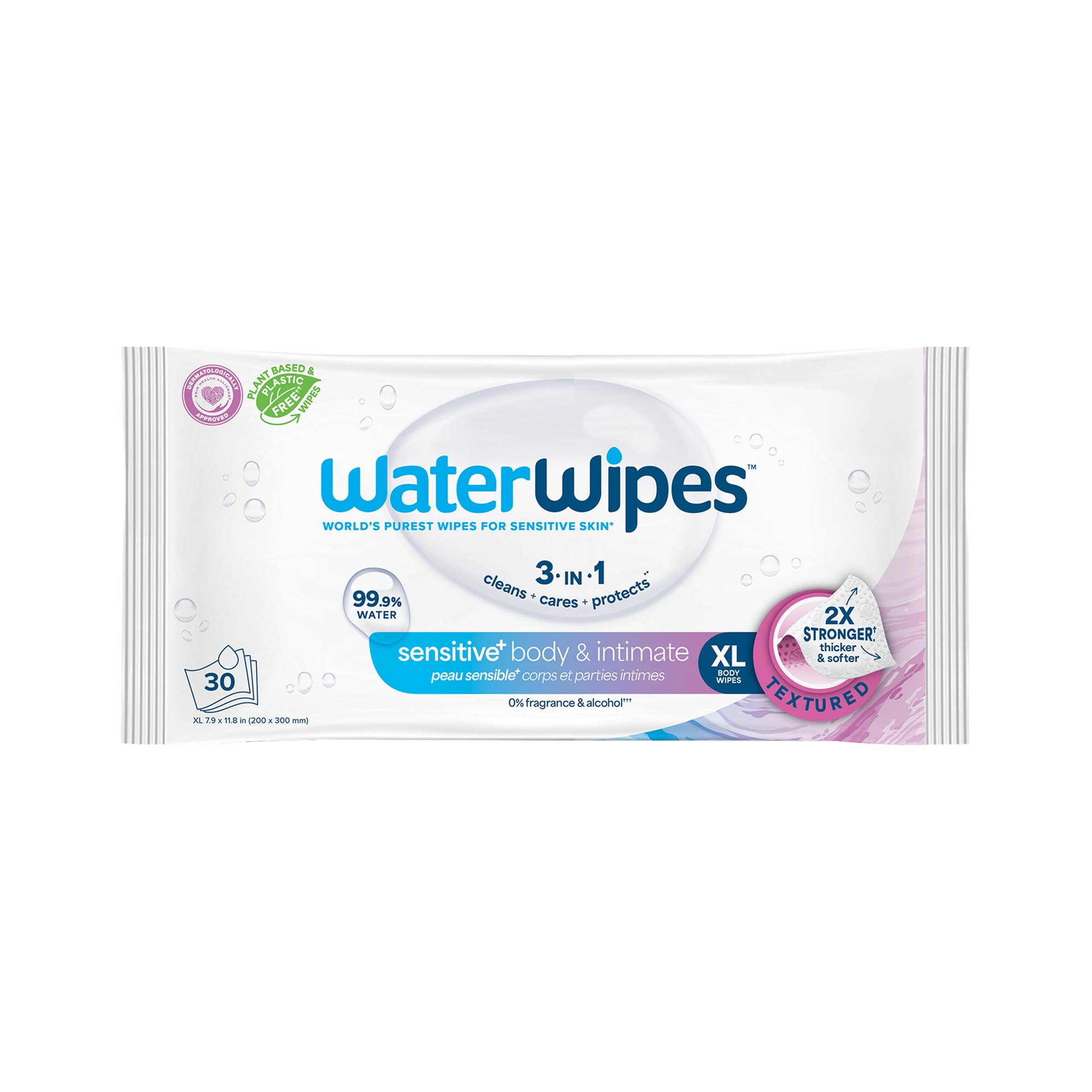 WaterWipes Sensitive+ Body & Intimate Wipes, 3-In-1 Cleans, Cares, Protects, 99.