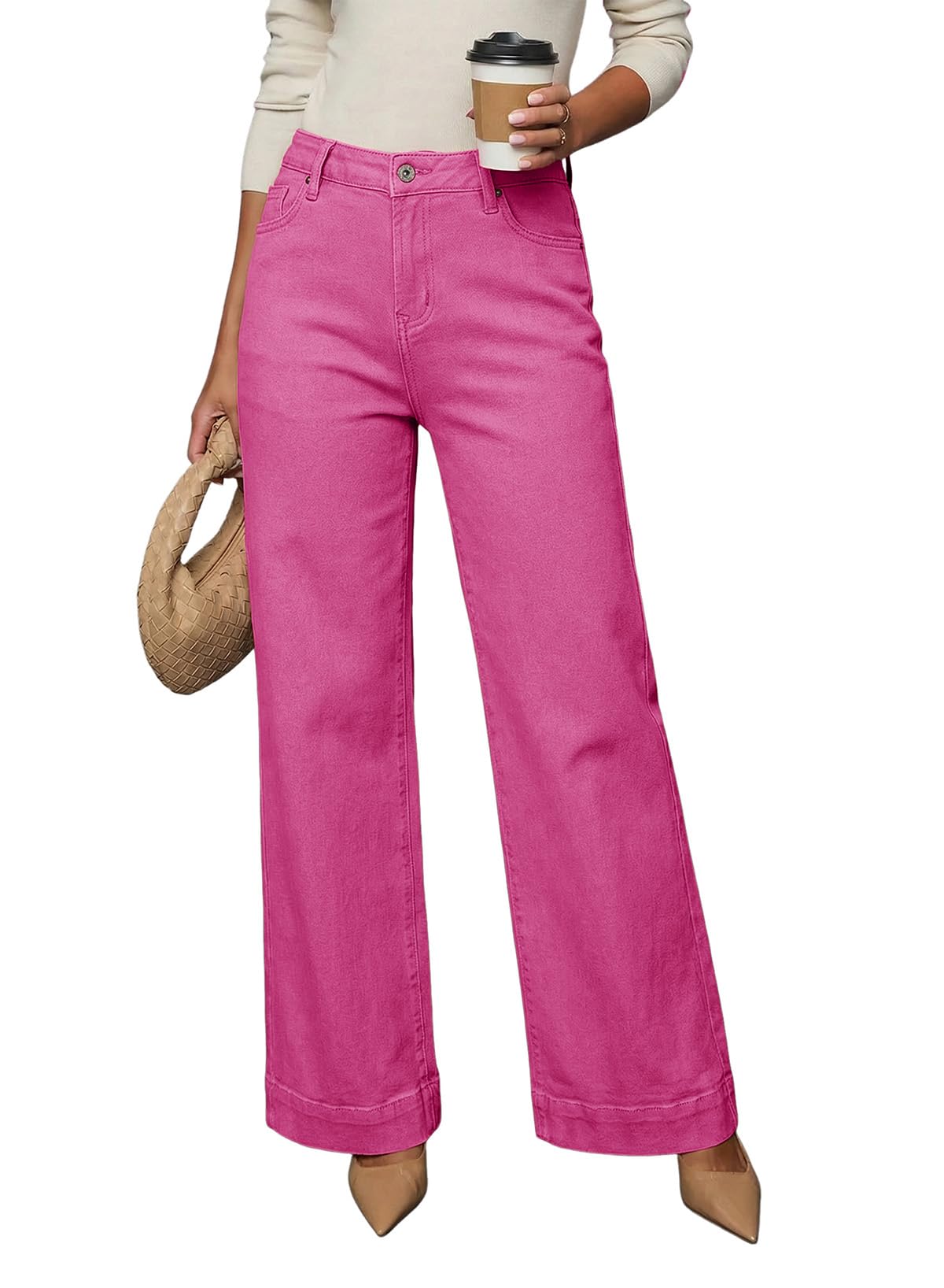 Dokotoo Women's Casual High Waisted Jeans Stretch Wide Leg Loose Denim Pant