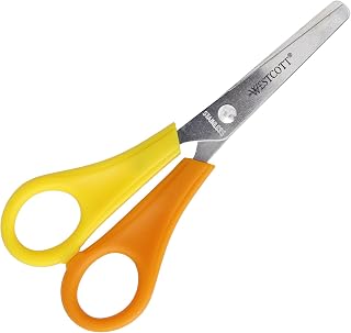 Westcott Children's Scissors, Yellow, Left-Handed | Scissors with Integrated 5 cm Scale | Craft Scissors, 13 cm (5"), Ideal for Children's Hands | Rounded tip | E-21593 00