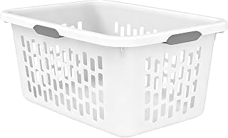 Large Plastic Laundry Basket, 70L, White, Ventilated, with Grip Handles, Rectangular Cloths Hamper for Home, Dorm, Bathroom