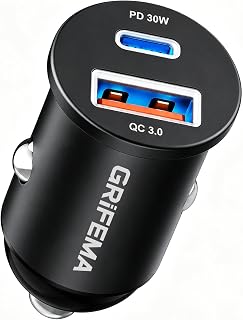 Grifema USB-C Car Charger 30 W, USB-C and USB-A Car Charger