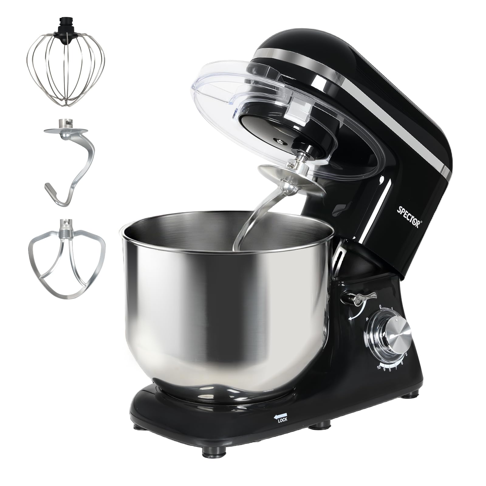 Spector 8L Stand Mixer, 1400W Heavy Duty Food Mixer with 6-Speed & Pulse - Comme