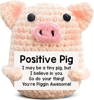WEZADUK Funny Positive Crochet Pig Gifts for Women Friends | Pink Handmade Emotional Support Plush Pig Decor, Cute Mothers Day Birthday Gifts