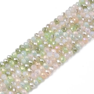 Approx 188~190pcs 3x2.5mm Round Faceted Glass Beads Loose Spacer Beads Round Crystal Beads for Jewelry Making Crafts Earrings Necklace Light Green