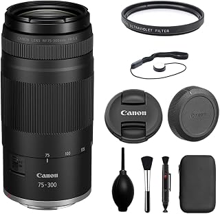 Canon RF75-300mm F4-5.6 Zoom Lens with UV Filter + Lens Cap Keeper + Cleaning Kit (4 Items)