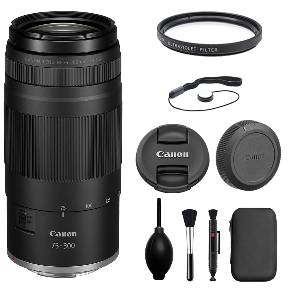 Canon RF75-300mm F4-5.6 Zoom Lens with UV Filter + Lens Cap Keeper + Cleaning Ki