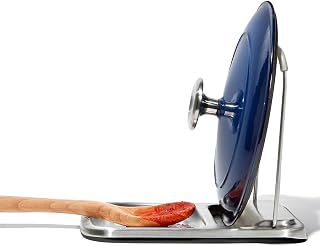 OXO Good Grips Stainless Steel Spoon Rest with Lid Holder | Holds Multiple Utensils & Pot Lids While Cooking, Folds Flat for Storage, Ideal for Stovetop and Countertop Organization