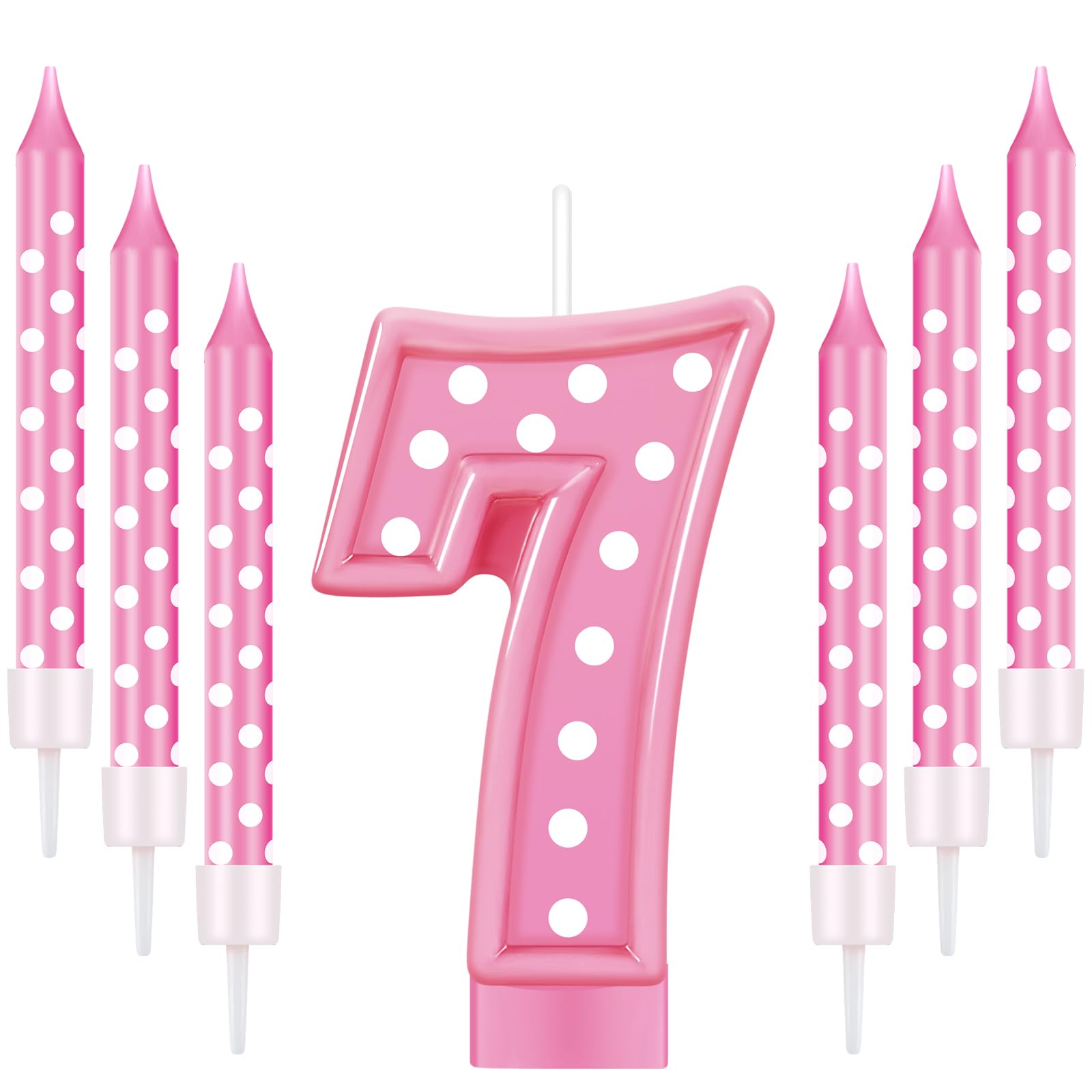 Amylove Pink Number 7 Birthday Candle Set for Girls - 3" Number Candle with 6 Po