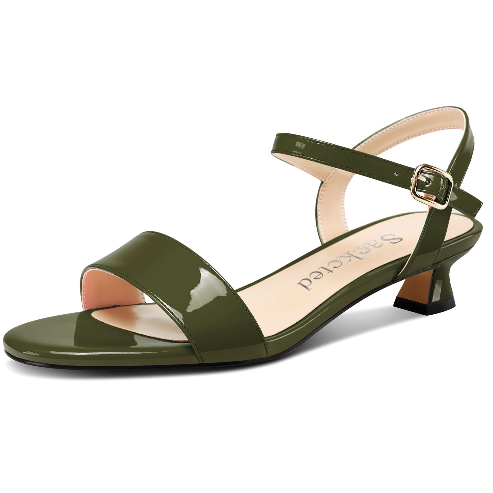Saekcted Women Kitten Low Heel Open Toe Strappy Ankle Sandals Slingback Buckle D