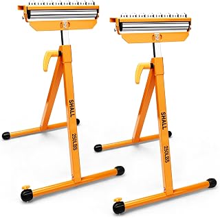 SHALL Heavy-Duty Roller Stand with 3-in-1 Adjustable Head, 500 LBS Capacity | 2-Pack, 27.8-43" Height-Adjustable Folding Roller Stands for Woodworking Infeed & Outfeed Support, Table Saws, Miter Saws