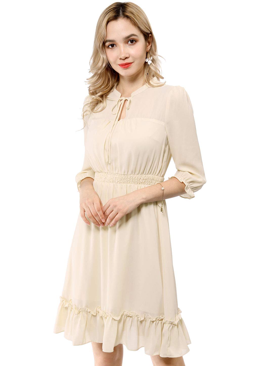 Allegra K Women 3/4 Sleeve Ruffle Hem Chiffon Short Dress Halloween Costume