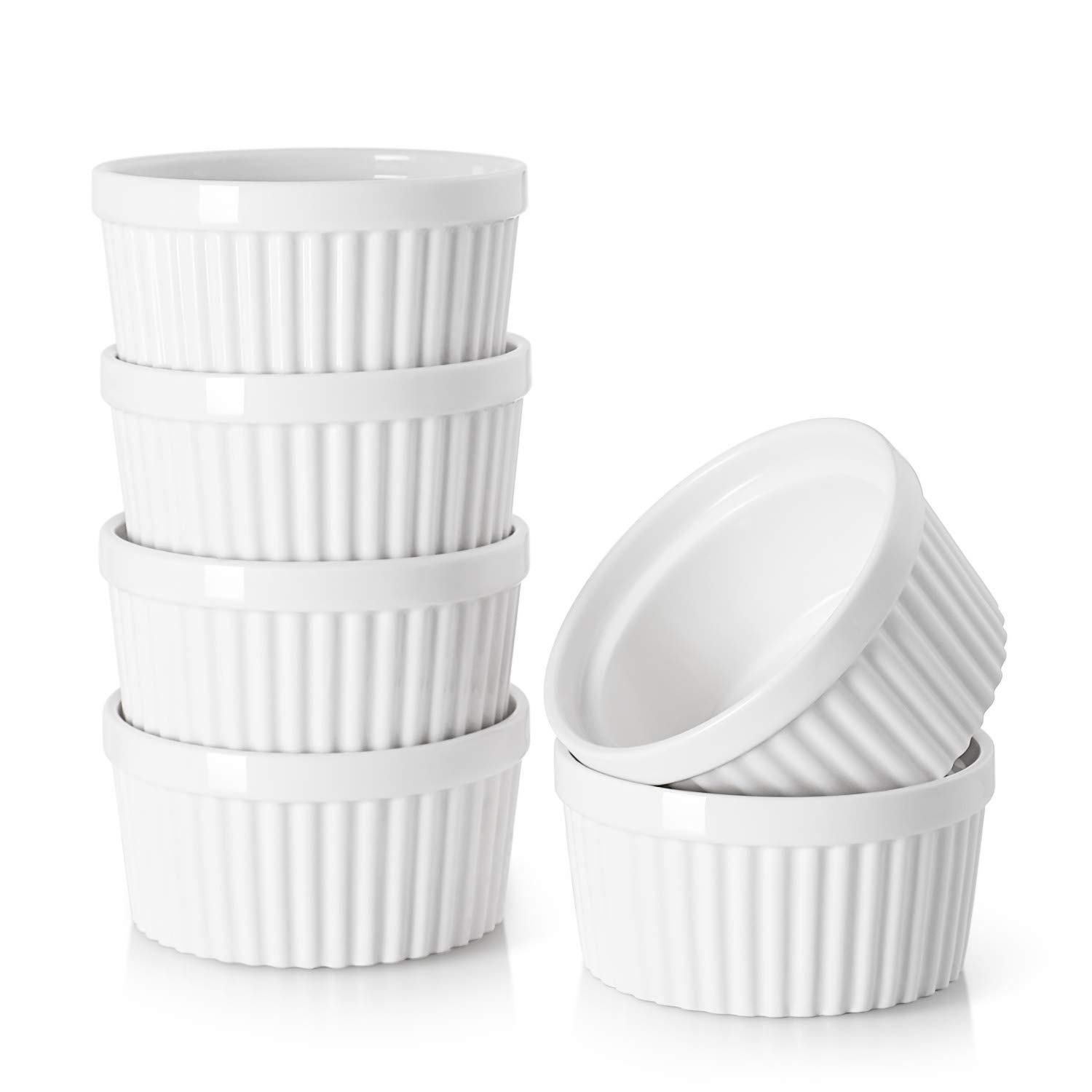 DOWAN 4 oz Ceramic Ramekins Set of 6, Oven Safe Souffle Dishes for Air Fryer Bak