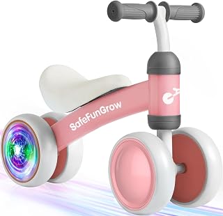 Colorful Lighting Baby Balance Bike Toys for 1 Year Old Girl Gifts, Balance Bike 1 Year Old No Pedal, 12-24 Months Toddler Ride on Toys with 4 Silent Wheels & Soft Seat, 1st Birthday Gifts, Pink