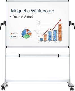 VIZ-PRO Tableau Blanc Magnétique Effaçable Mobile Double Face, 120 x 90 cm